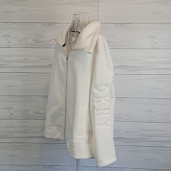 DKNY sport full zip fleece jacket in cloud white Women's Size 1X - Picture 6 of 14